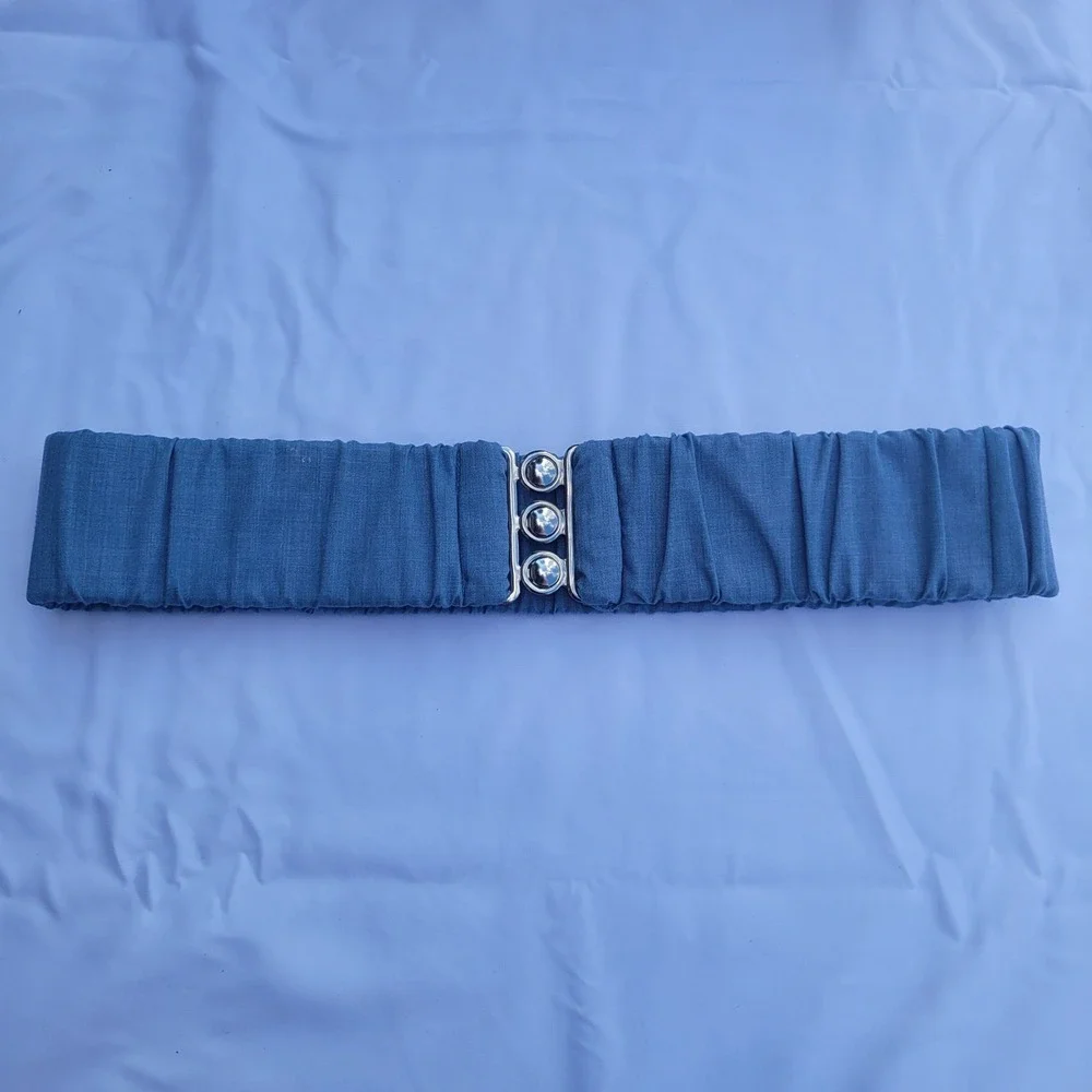 Vintage Style Blue Elastic Cinch Belt Lot of 4 Western Concho Denim Navy Small